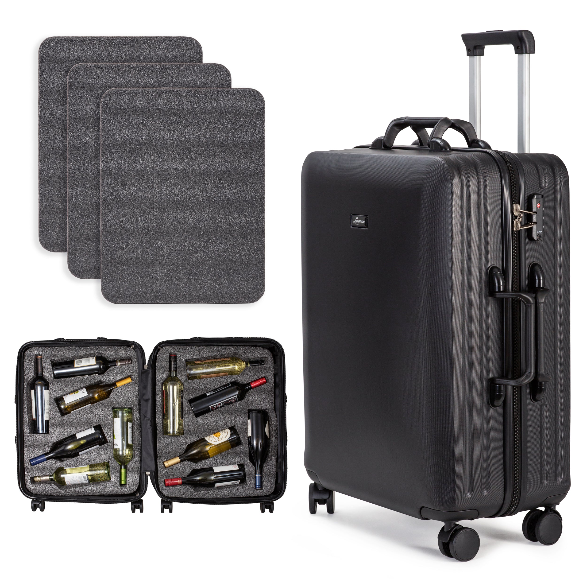 LAZENNE ELITE - WINE TRAVEL SUITCASE 12 BOTTLES WITH REMOVABLE INSERTS - TSA AIRLINE APPROVED, 10-YEARS WARRANTY